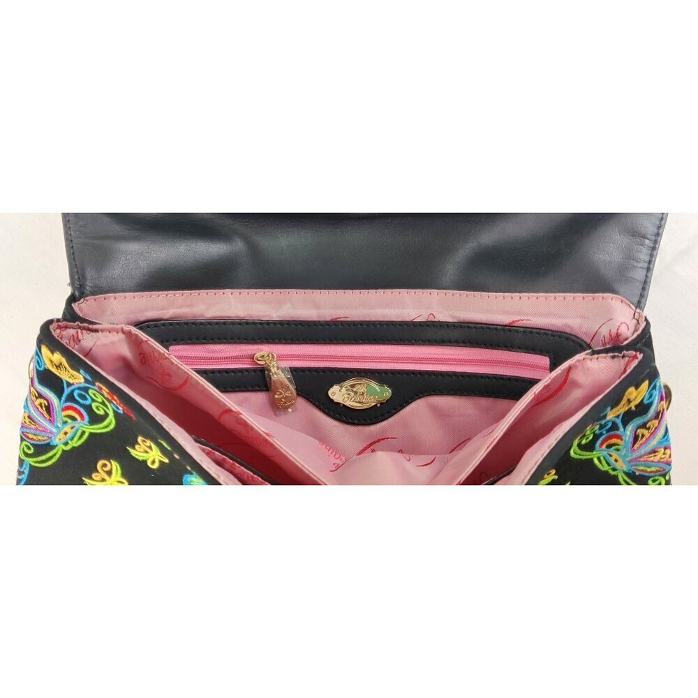 Fricaine Black Treasure Clutch Crossbody Luxury Boho Exotic Embroidered Flowers - Picture 8 of 12